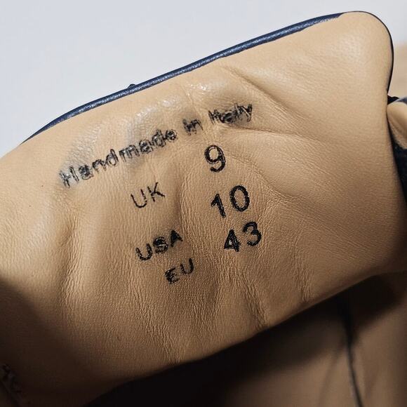 Mens Italian Napa Leather Spikeless Navy Golf Shoe Faux Crocodile Preppy Size 10 - Picture 10 of 10